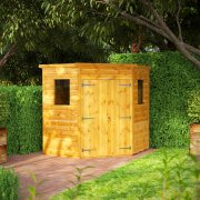 Power 6x6 Flat Roof Corner Garden Shed - Double Door